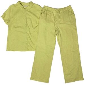 2 Piece Set Vtg Fieldgear Linen Cotton Green Button Up Shirt and Pants 10/XL